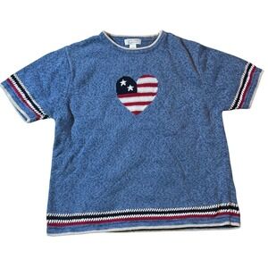 Christopher Banks Women's‎ Blue Knit Top Short Sleeve American Flag  M